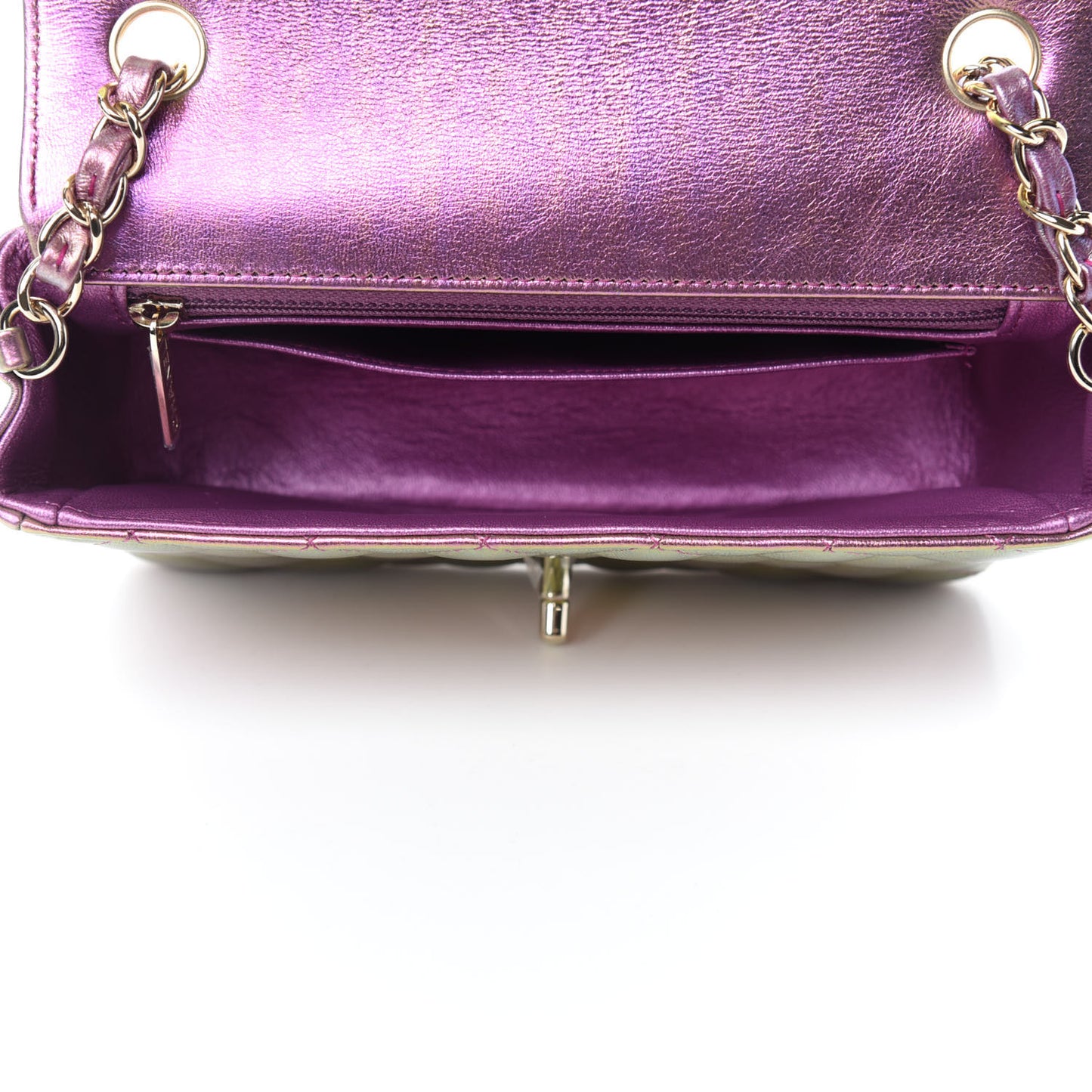 Iridescent Lambskin Quilted Mini Rectangular Flap Purple