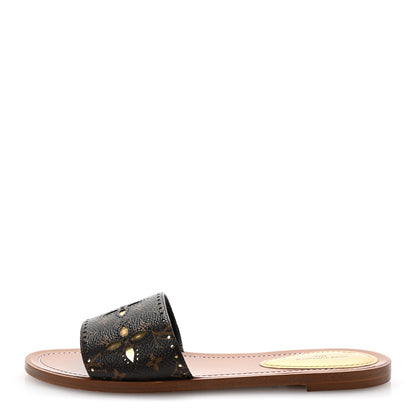 Louis Vuitton Calfskin Perforated Monogram Silhouette Flat Sandals 39 Gold 1 of 9
