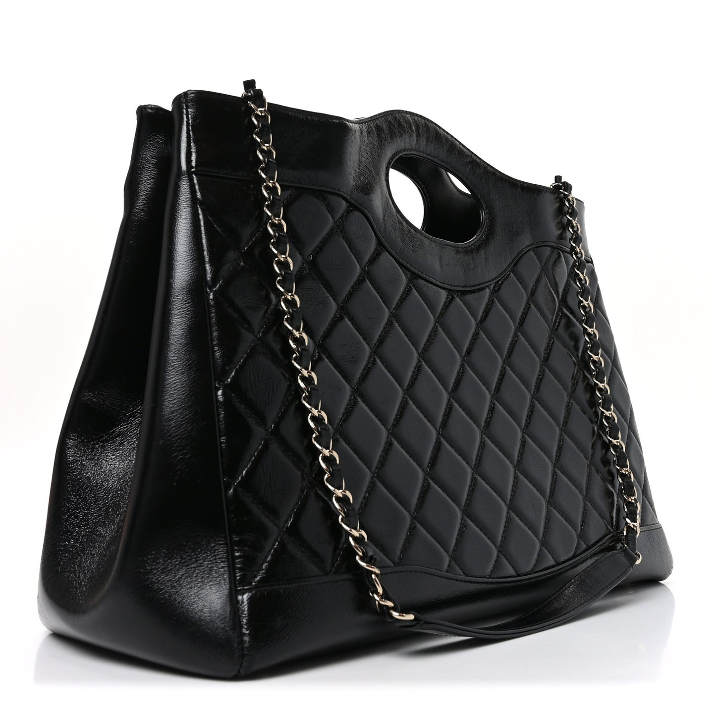 Shiny Lambskin Quilted Large 31 Shopping Bag Black