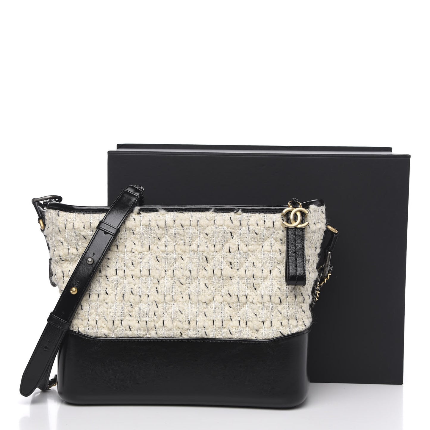 Tweed Calfskin Quilted Medium Gabrielle Hobo Ivory Black