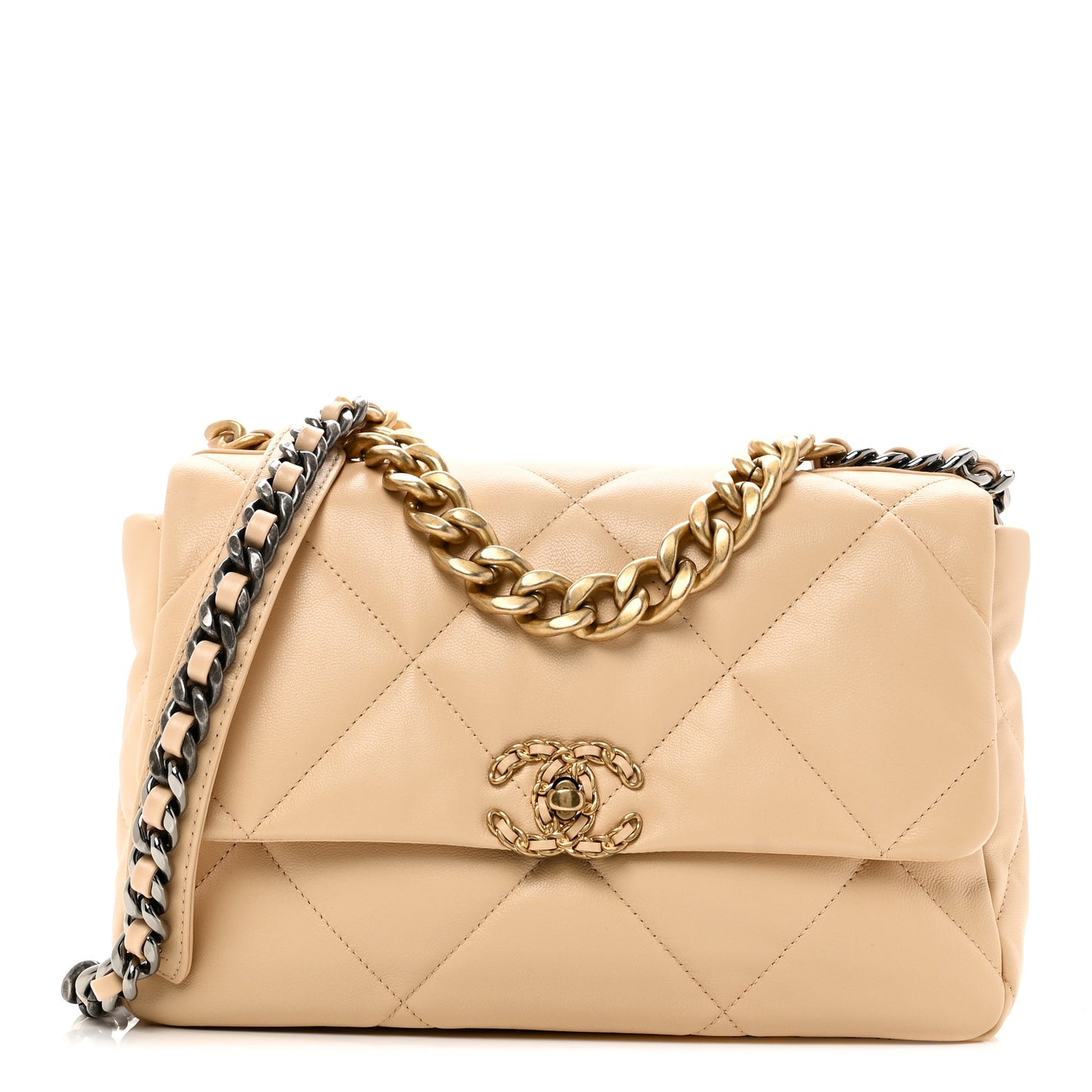 Goatskin Quilted Large Chanel 19 Flap Beige