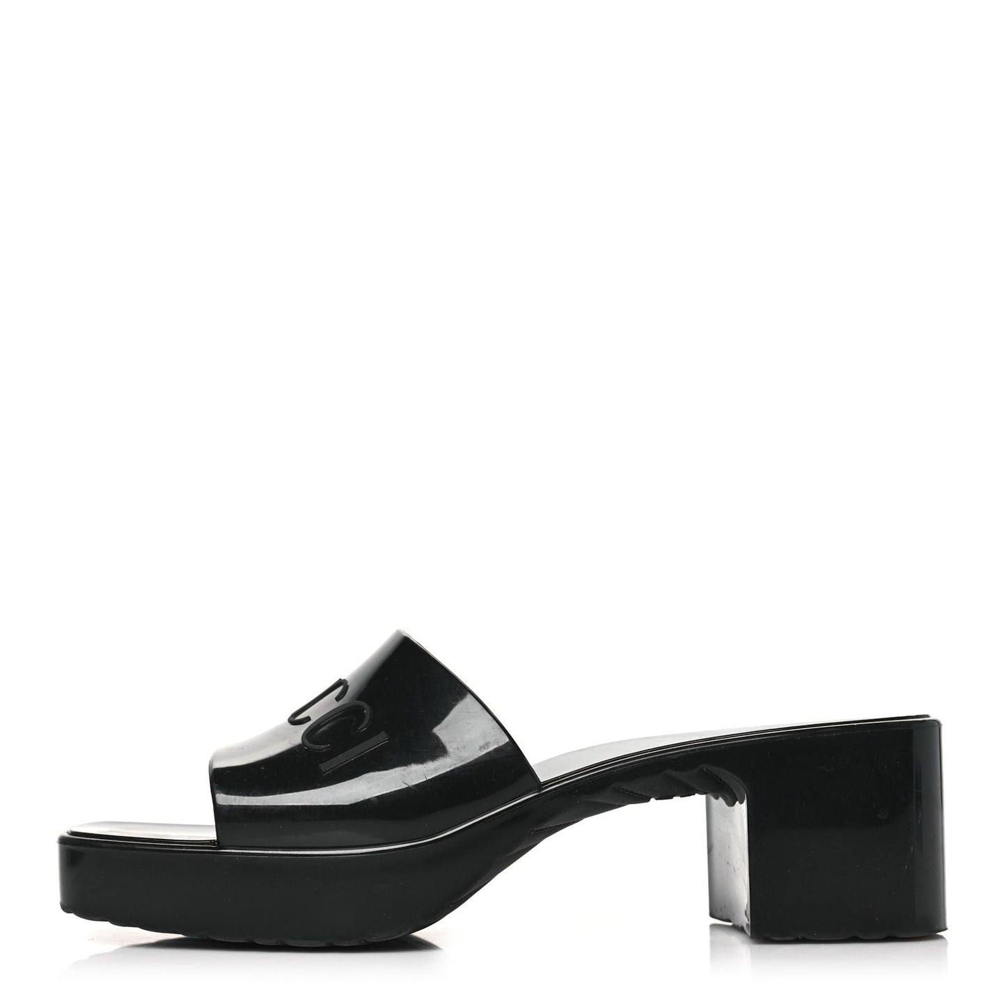 Rubber Gucci Logo Womens Platform 20/60mm Slide Sandals 36 Black
