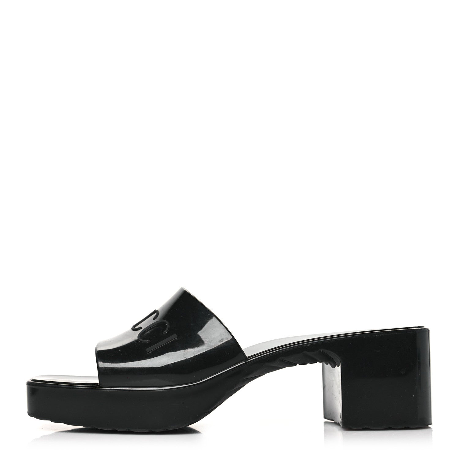 Gucci Rubber Gucci Logo Womens Platform 20/60mm Slide Sandals 36 Black 1 of 8