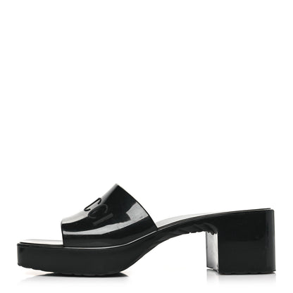 Gucci Rubber Gucci Logo Womens Platform 20/60mm Slide Sandals 36 Black 1 of 8