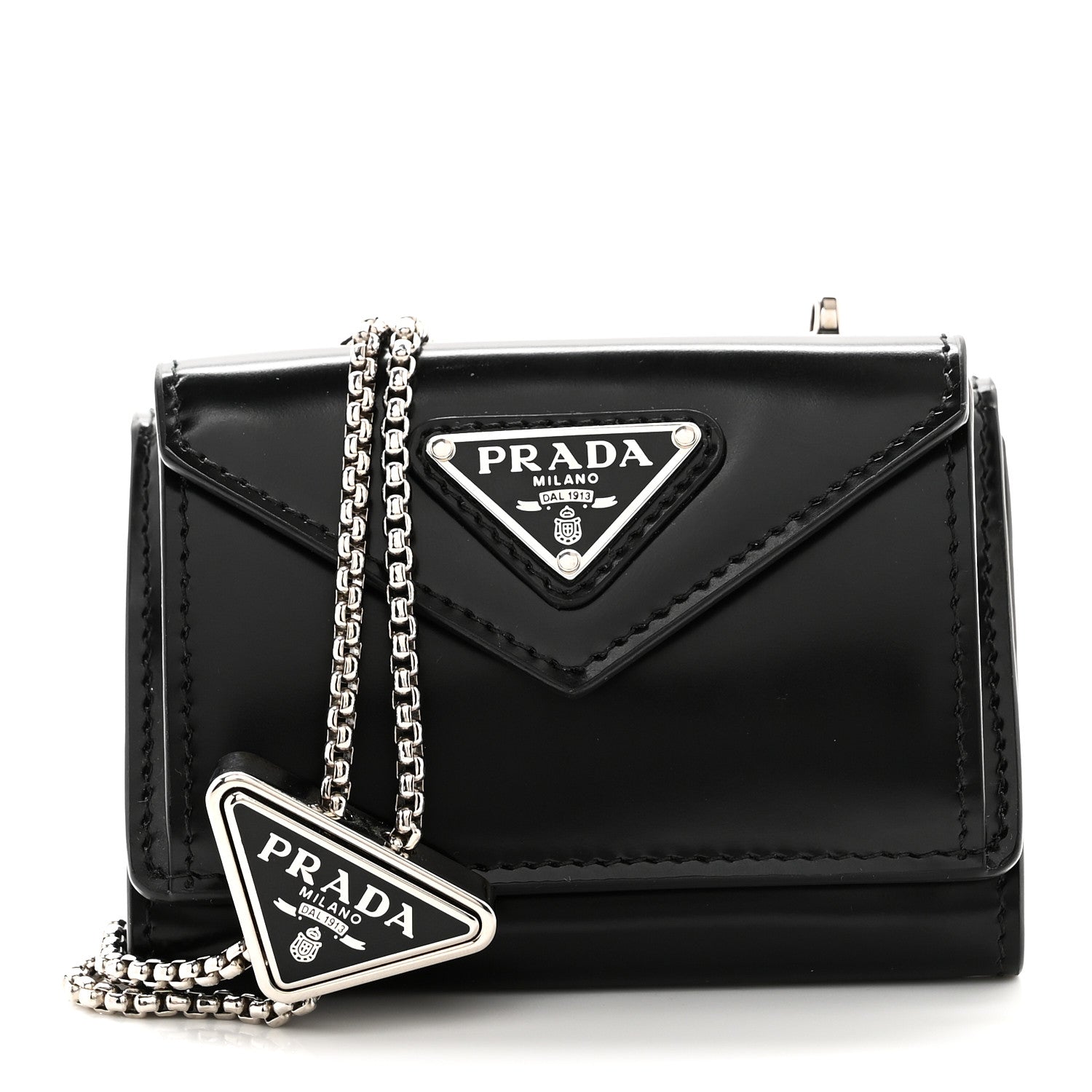 Prada Spazzolato Chain Flap Card Holder Wallet Black 1 of 9