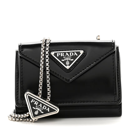 Prada Spazzolato Chain Flap Card Holder Wallet Black 1 of 9
