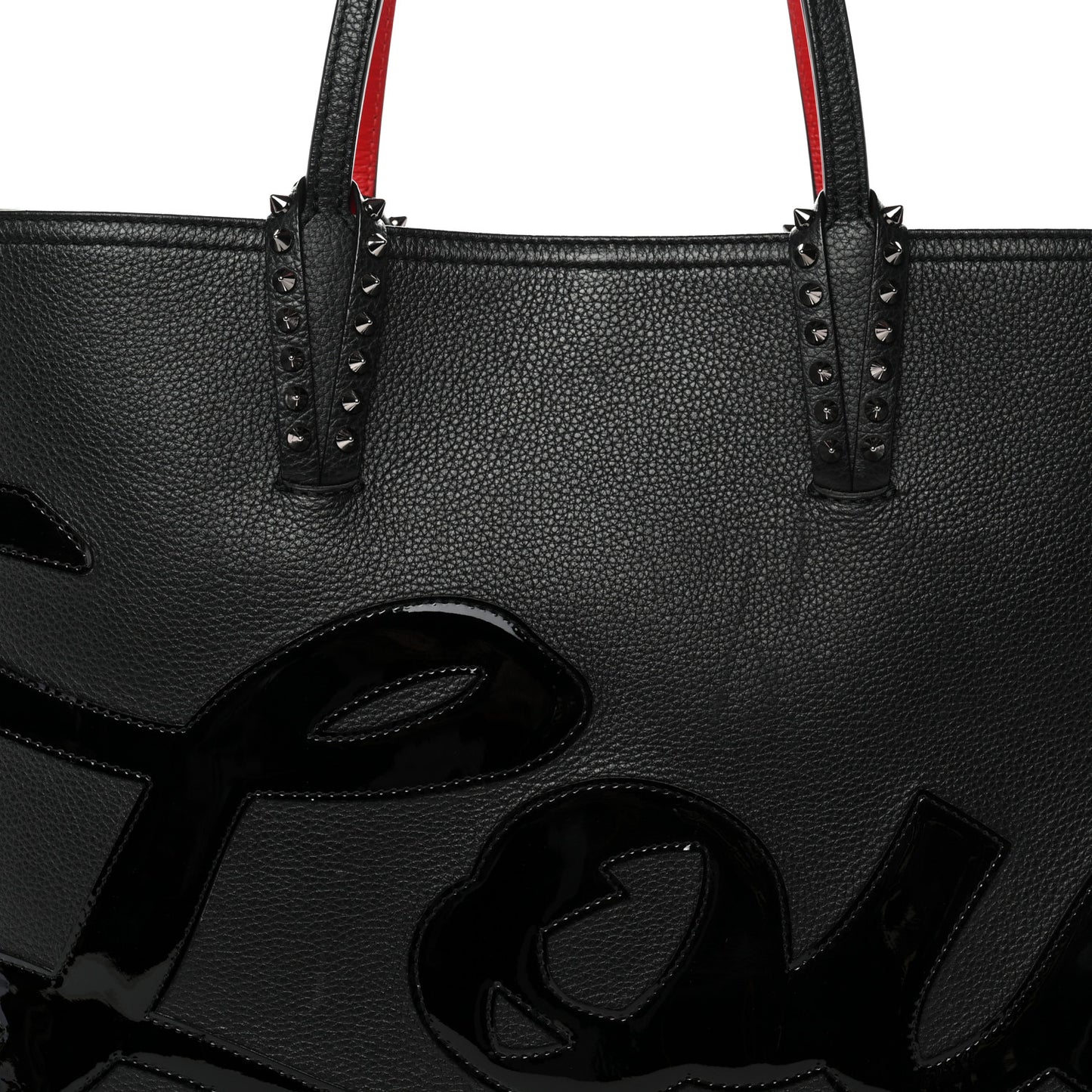Calfskin Patent Logo Spikes East West Cabata Tote Black