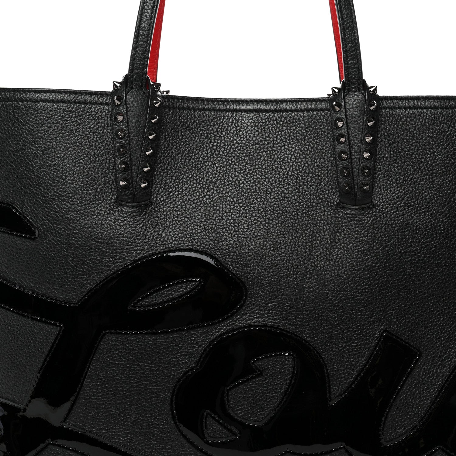 Christian Louboutin Calfskin Patent Logo Spikes East West Cabata Tote Black 9 of 15