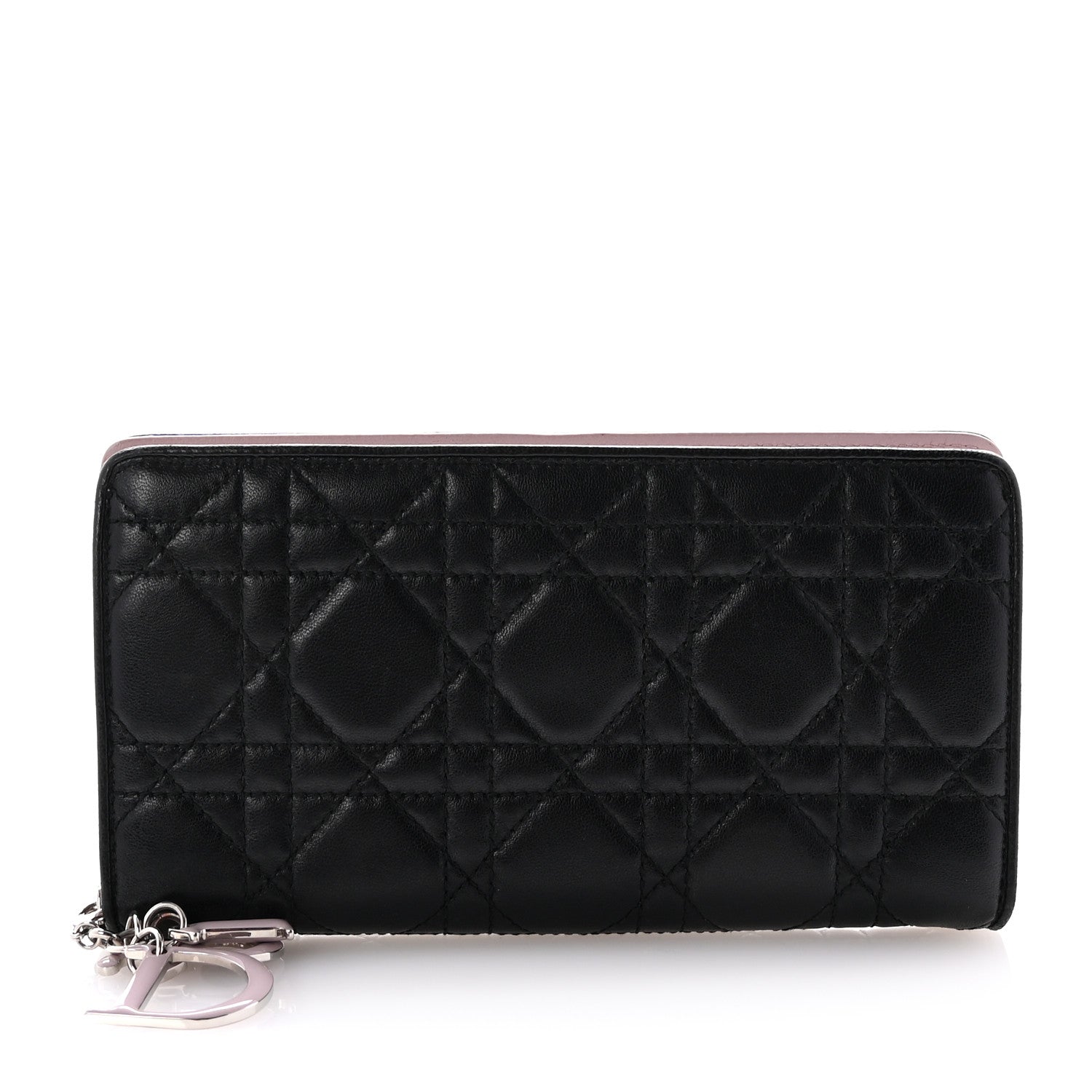 Christian Dior Lambskin Cannage Lady Dior Wallet Organizer Black Pink 1 of 7