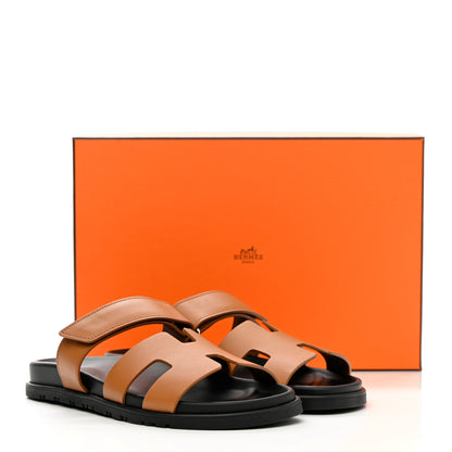 Hermes Calfskin Womens Chypre Sandals 37.5 Gold 9 of 9