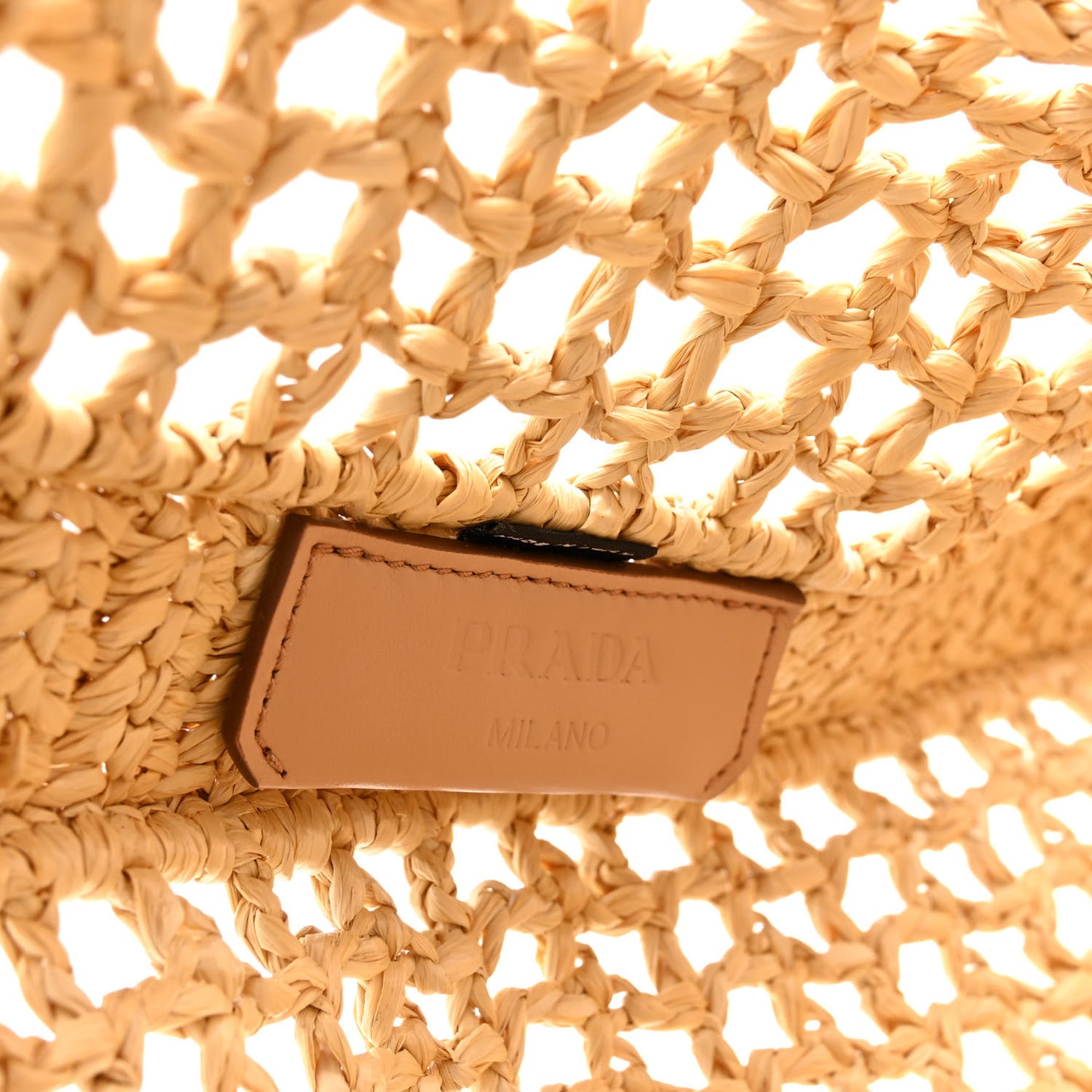Yarn Raffia Effect Crochet Logo Embroidered Tote Bag Naturale