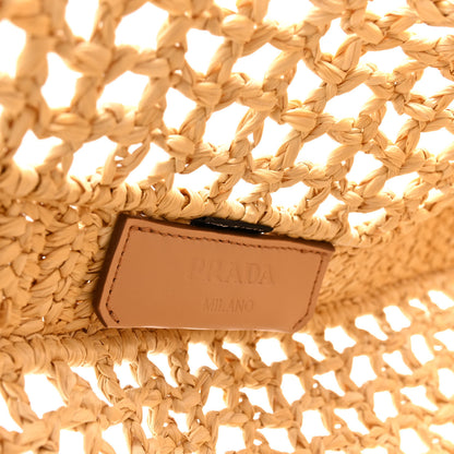Prada Yarn Raffia Effect Crochet Logo Embroidered Tote Bag Naturale 6 of 10