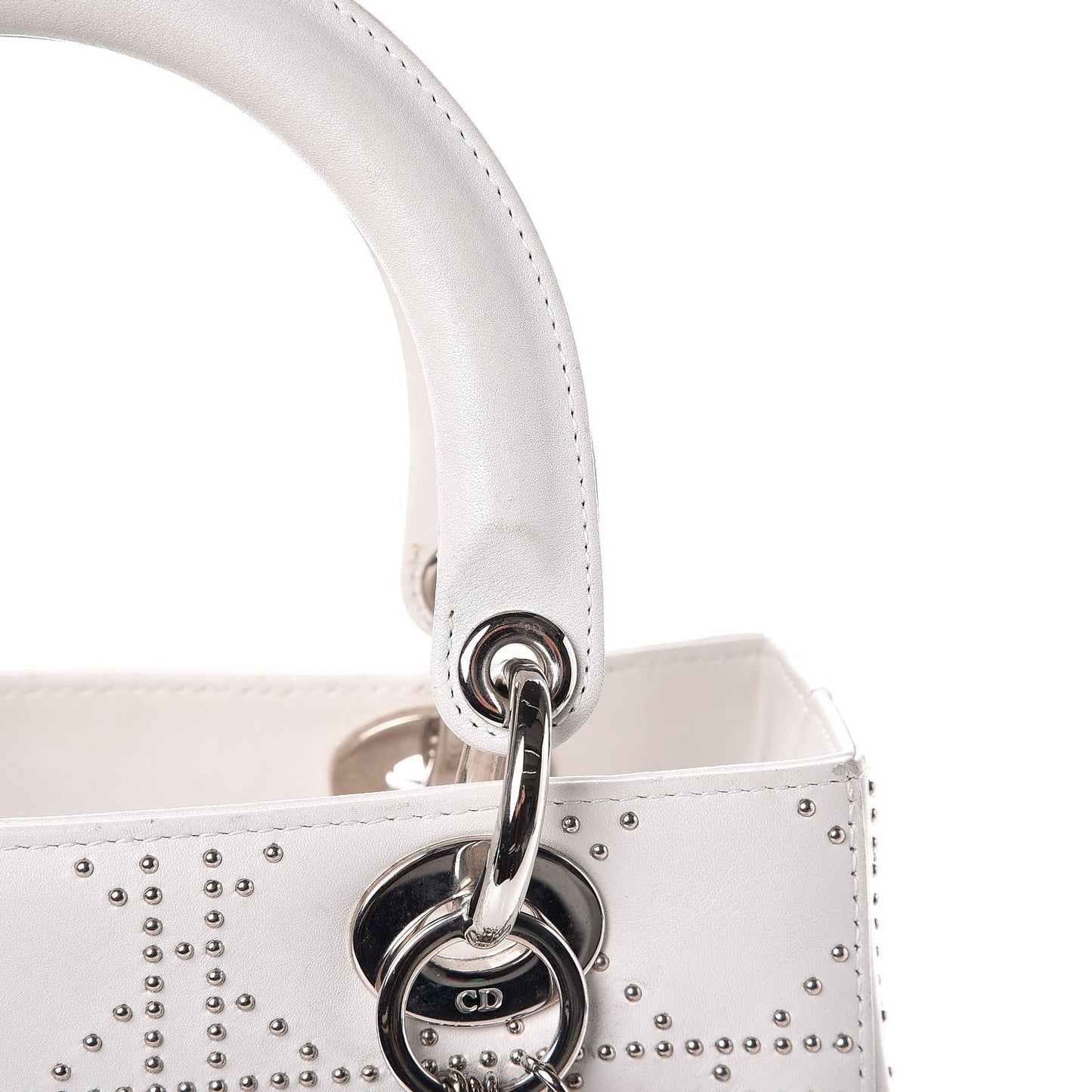 Lambskin Studded Cannage Medium Lady Dior White