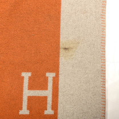 Hermes Wool Cashmere Signature Classic Avalon Blanket Ecru Potiron 2 of 3