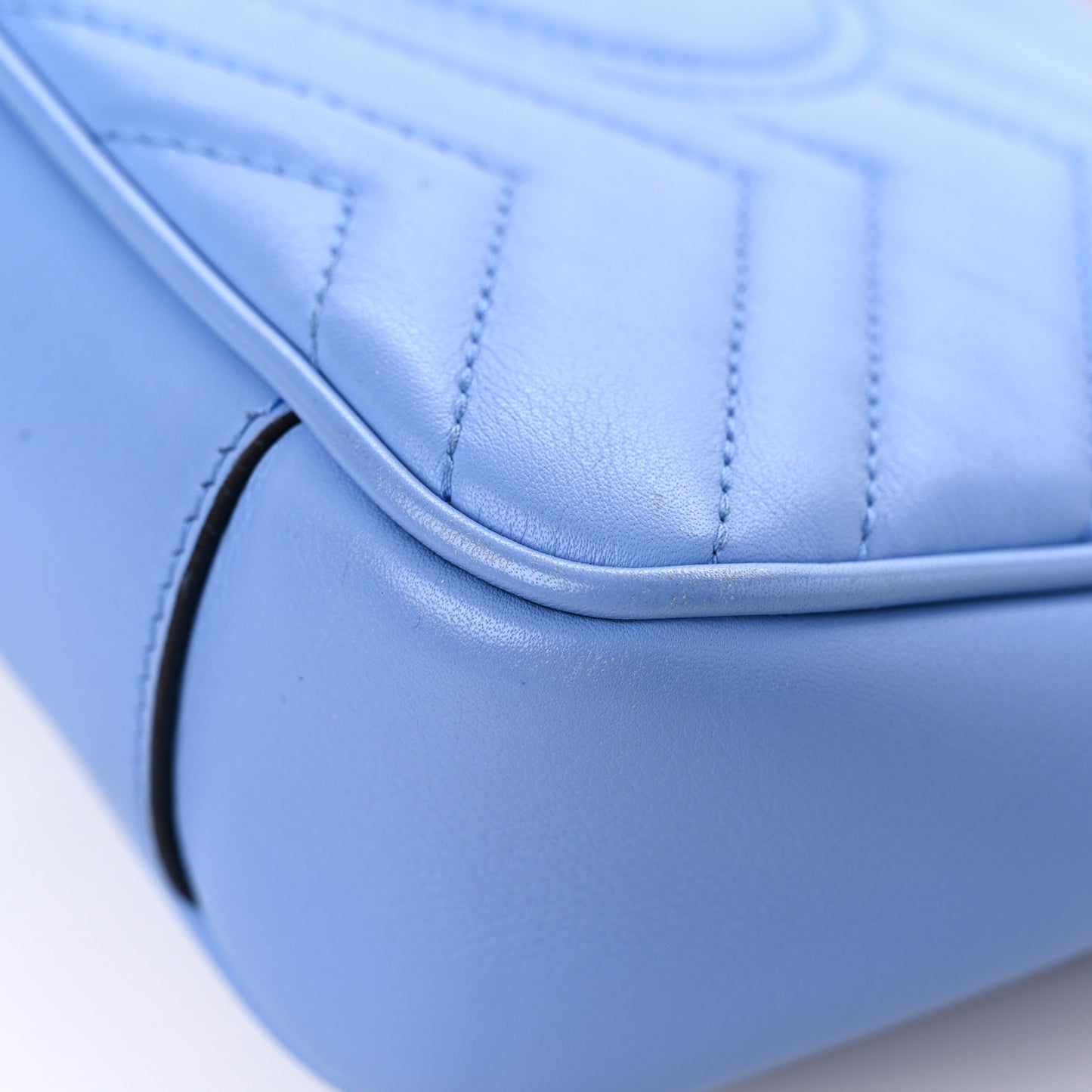 Calfskin Matelasse Mini GG Marmont Shoulder Bag Clear Sky Blue