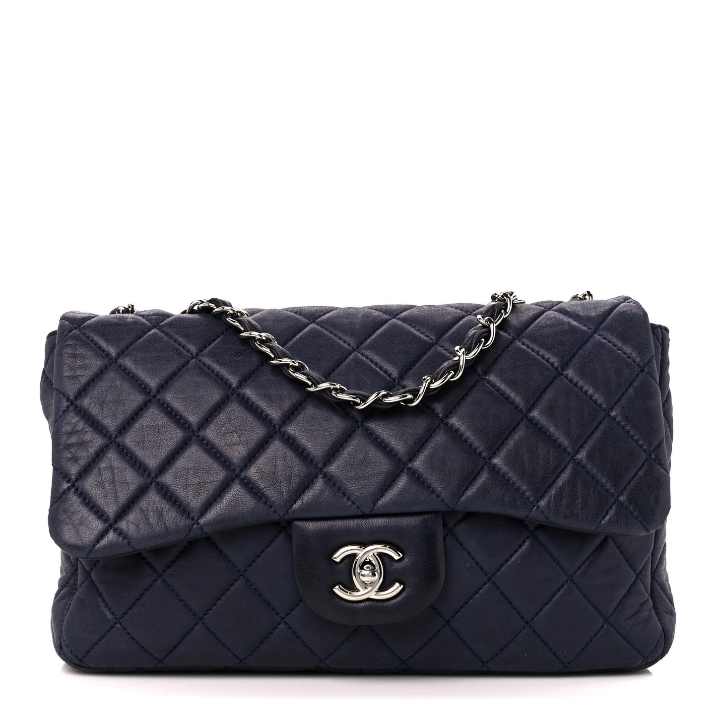 Lambskin Quilted Jumbo Single Flap Navy
