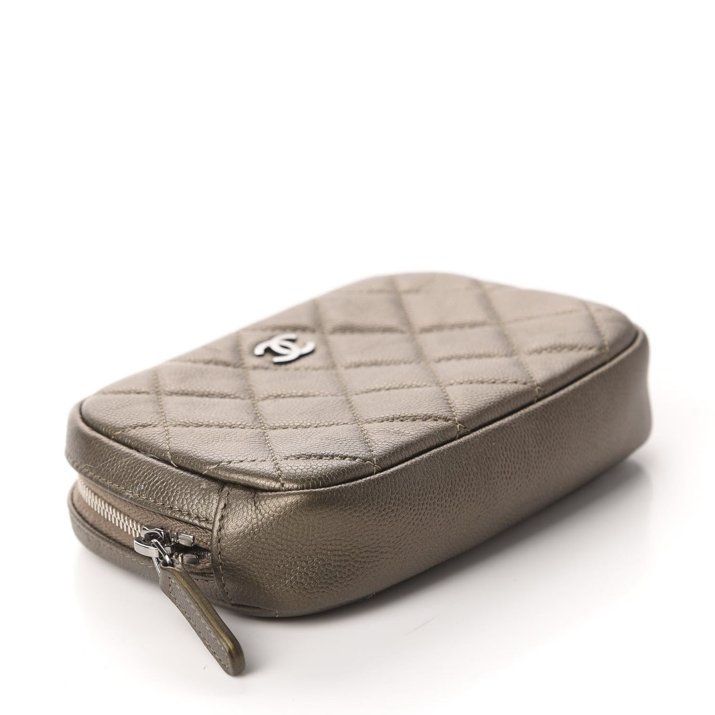 Metallic Caviar Quilted Small Curvy Pouch Cosmetic Case Bronze