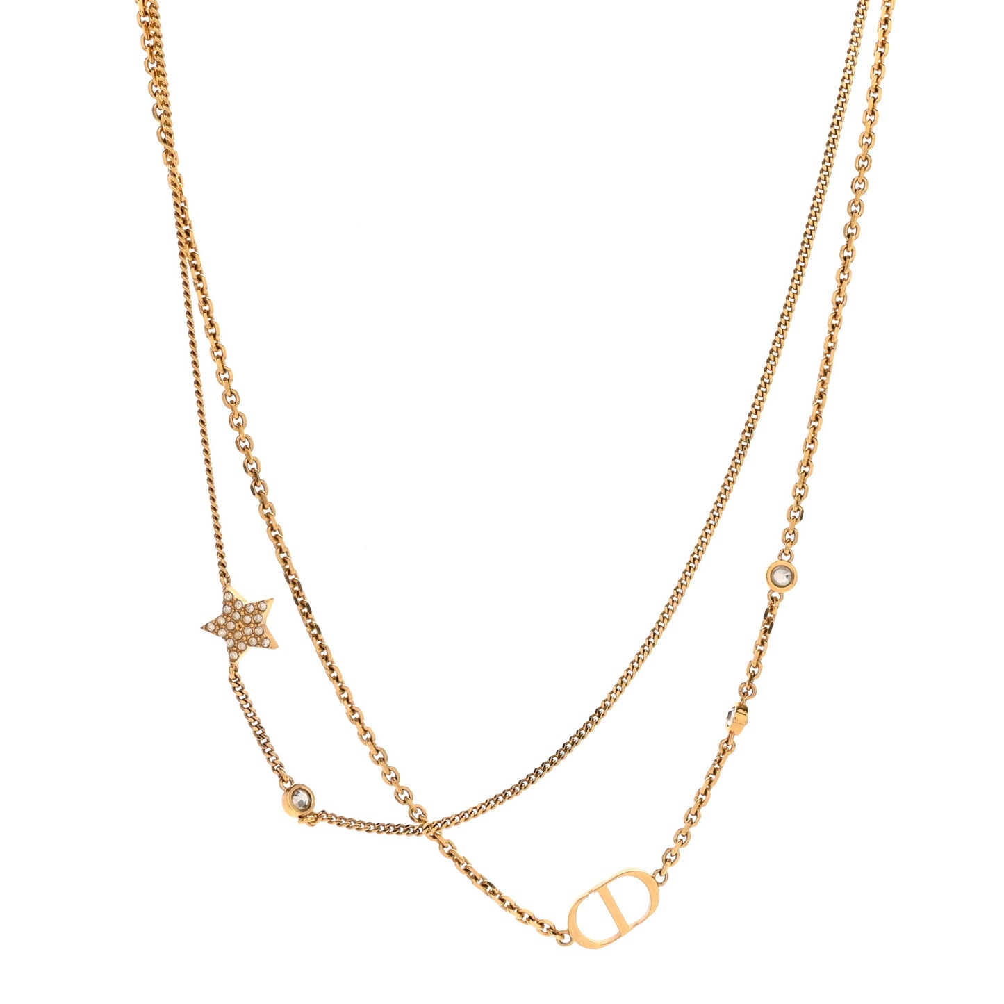 Metal Crystal Petit CD Double Necklace Gold