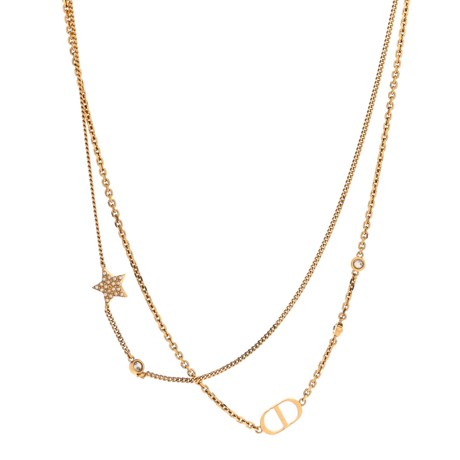 Christian Dior Metal Crystal Petit CD Double Necklace Gold 1 of 6