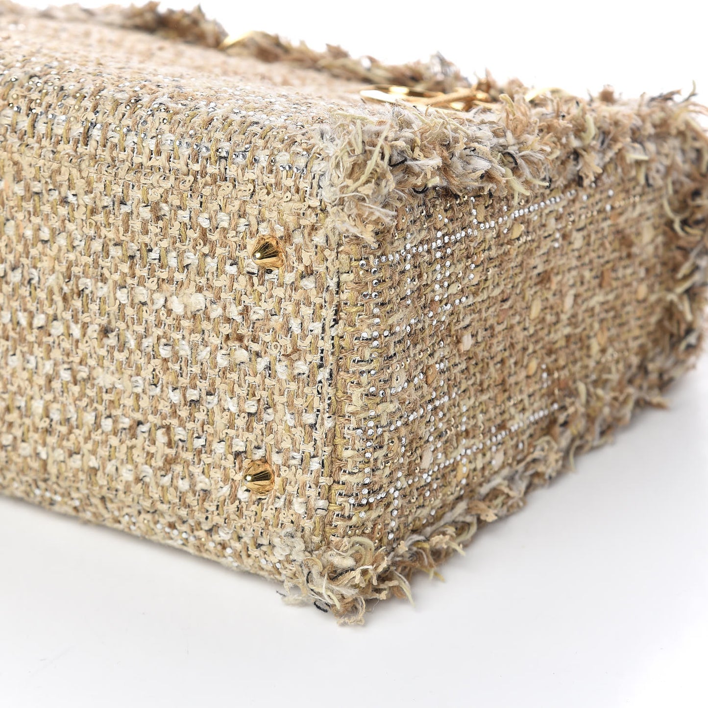Tweed Crystal Fringe Medium Lady Dior Beige