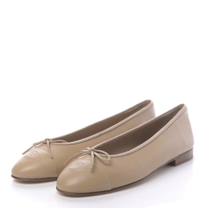 Chanel Lambskin Cap Toe CC Ballerina Flats 40.5 Beige 3 of 10