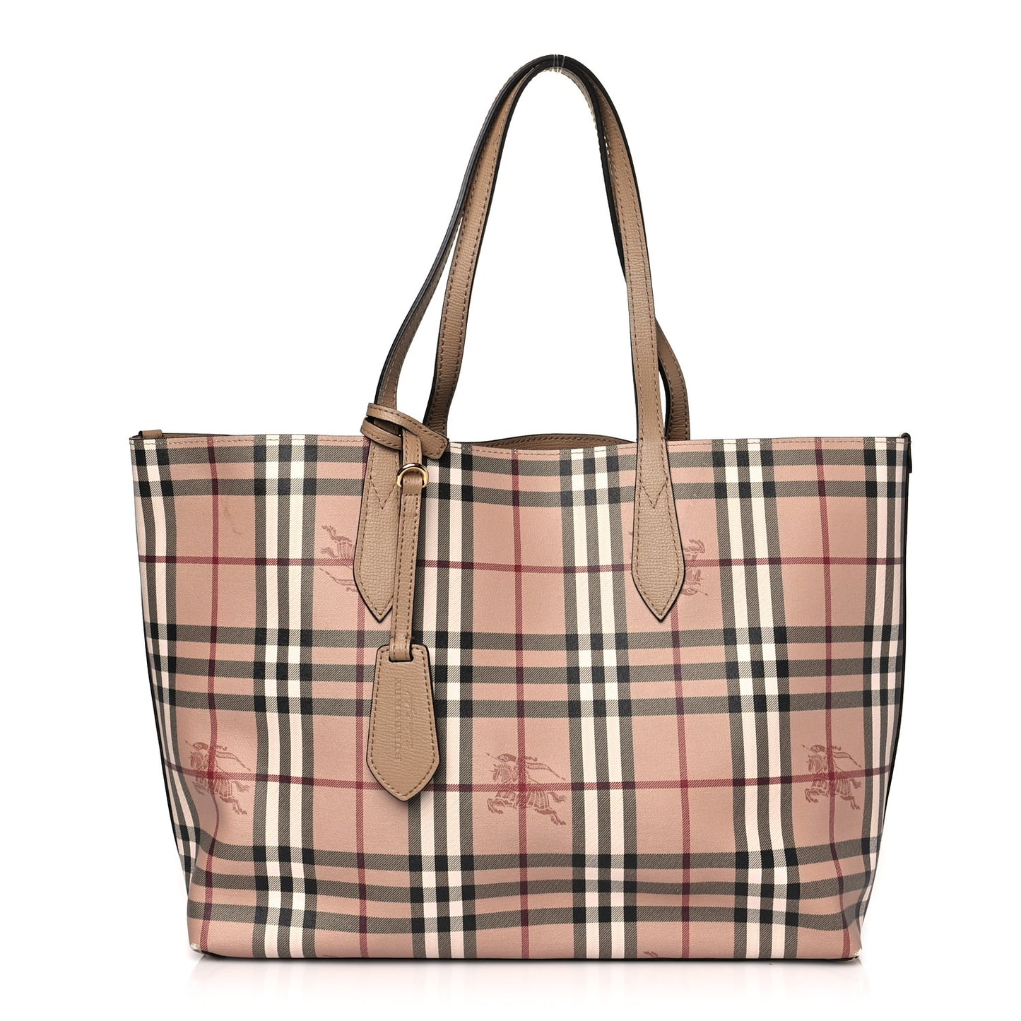 Grainy Calfskin Haymarket Check Medium Reversible Tote Camel