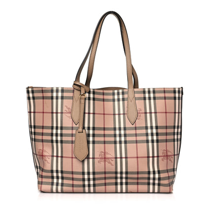 Burberry Grainy Calfskin Haymarket Check Medium Reversible Tote Camel 1 of 16
