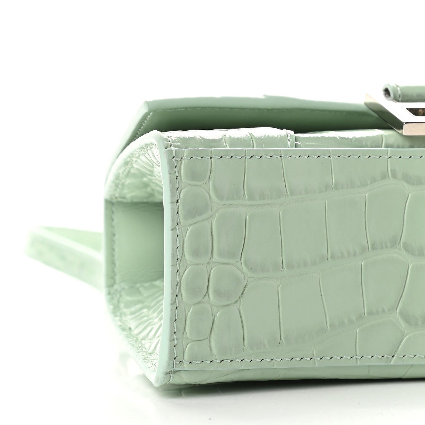 Shiny Calfskin Crocodile Embossed Hourglass Top Handle Bag XS Light Green