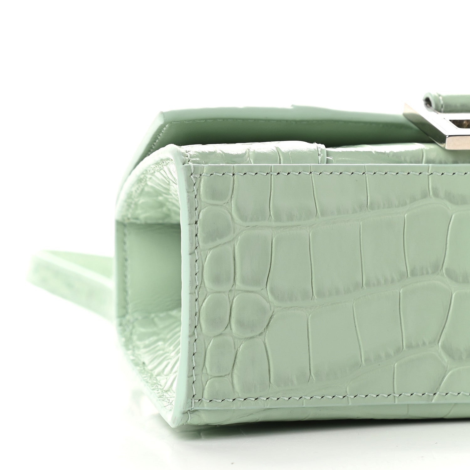 Balenciaga Shiny Calfskin Crocodile Embossed Hourglass Top Handle Bag XS Light Green 9 of 10