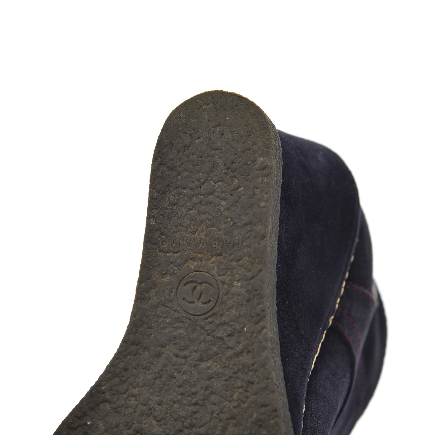 Chanel Suede Lace Up Wedge Booties 35 Dark Blue 15 of 18