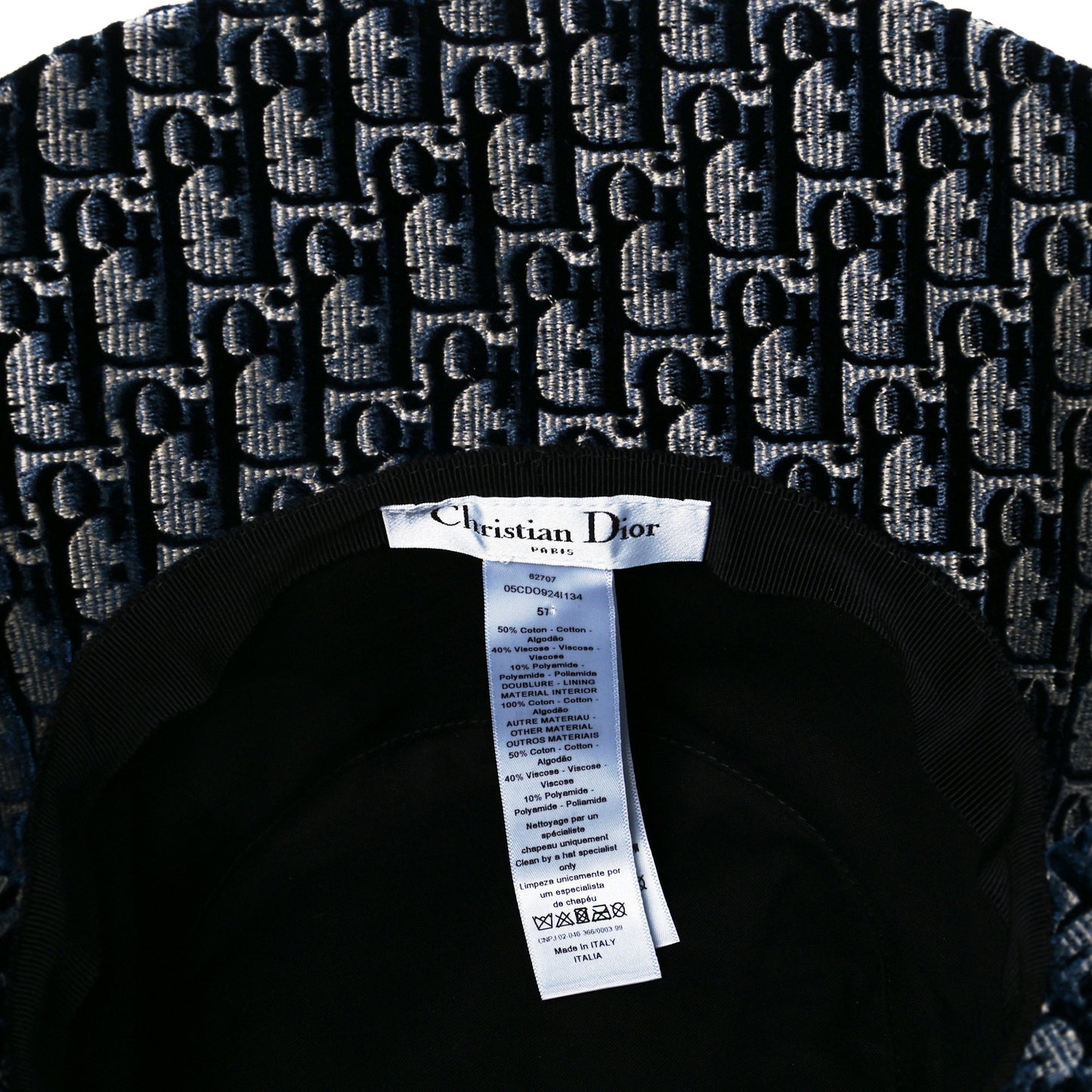 Velvet Oblique Large Brim Bucket Hat 57 Bleu Marine
