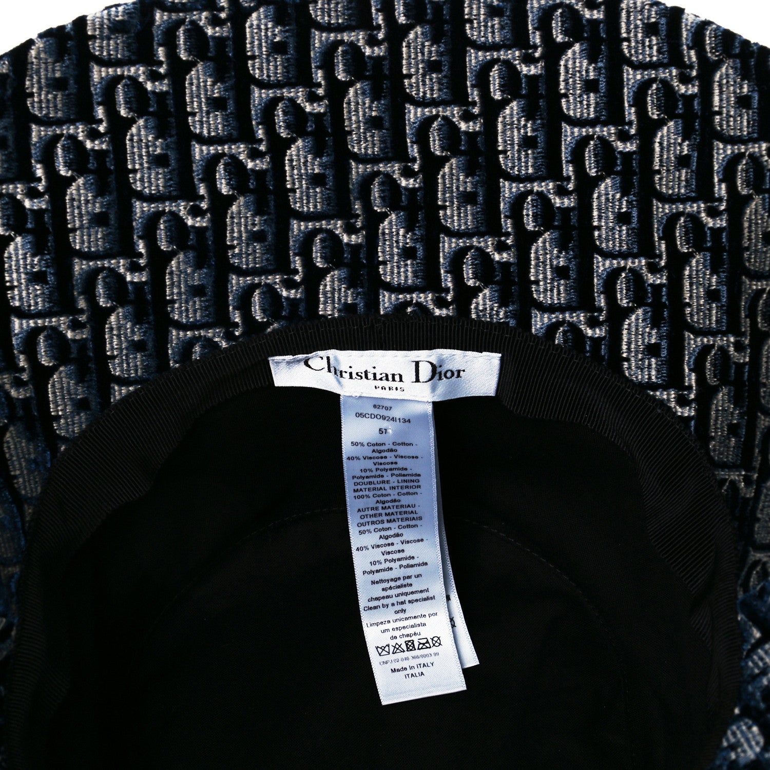 Christian Dior Velvet Oblique Large Brim Bucket Hat 57 Bleu Marine 7 of 9