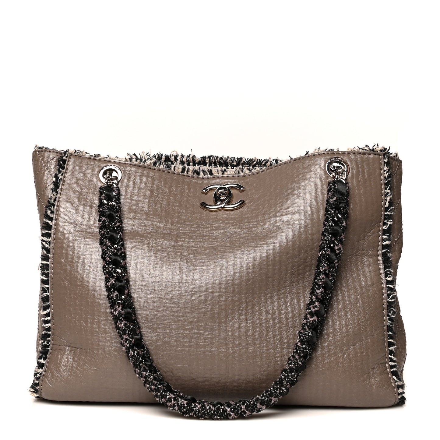 Glazed Calfskin Tweed Tweedy Shopping Tote Brown