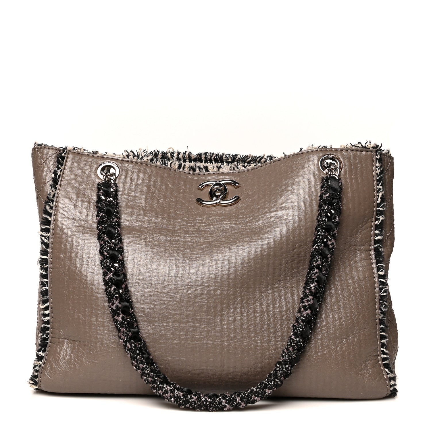 Chanel Glazed Calfskin Tweed Tweedy Shopping Tote Brown 1 of 10