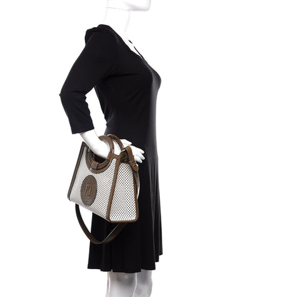 Fendi Vitello Liberty Glossy Lambskin Perforated Small Runaway Shopper Tote White Ice Rust Maya 3 of 10
