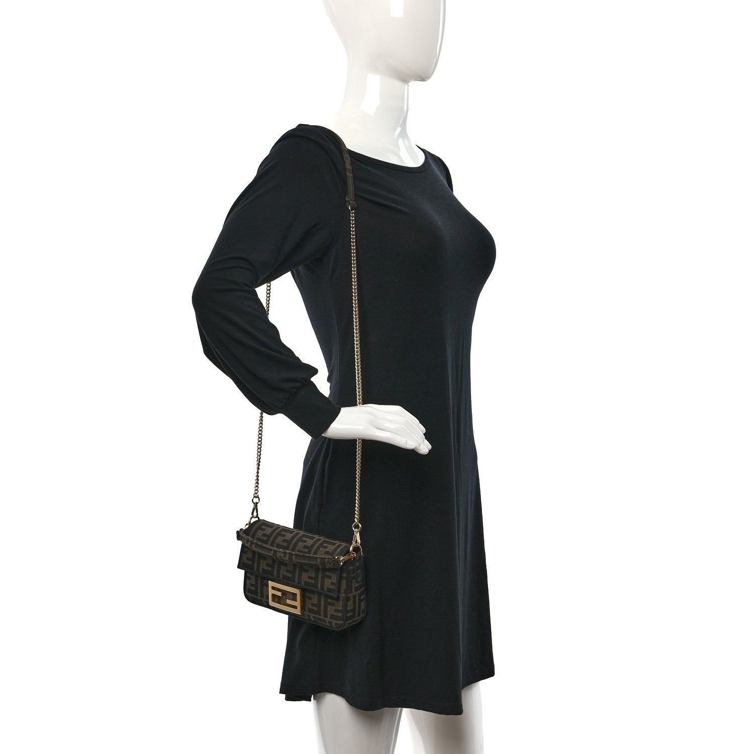 Fendi Fabric Jacquard FF 1974 Mini Baguette Tobacco Moro Black 2 of 8