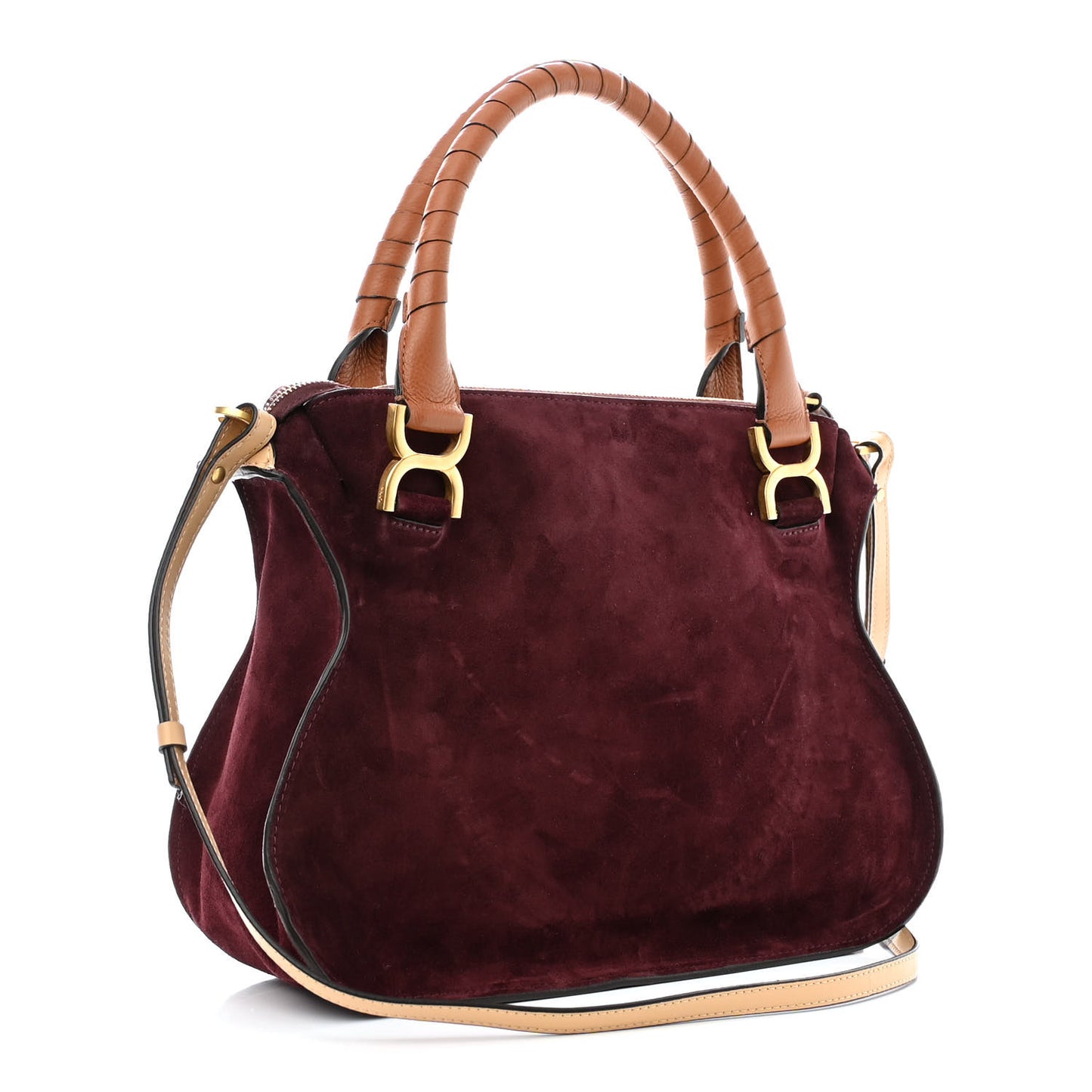 Suede Calfskin Braided Medium Marcie Double Carry Burgundy