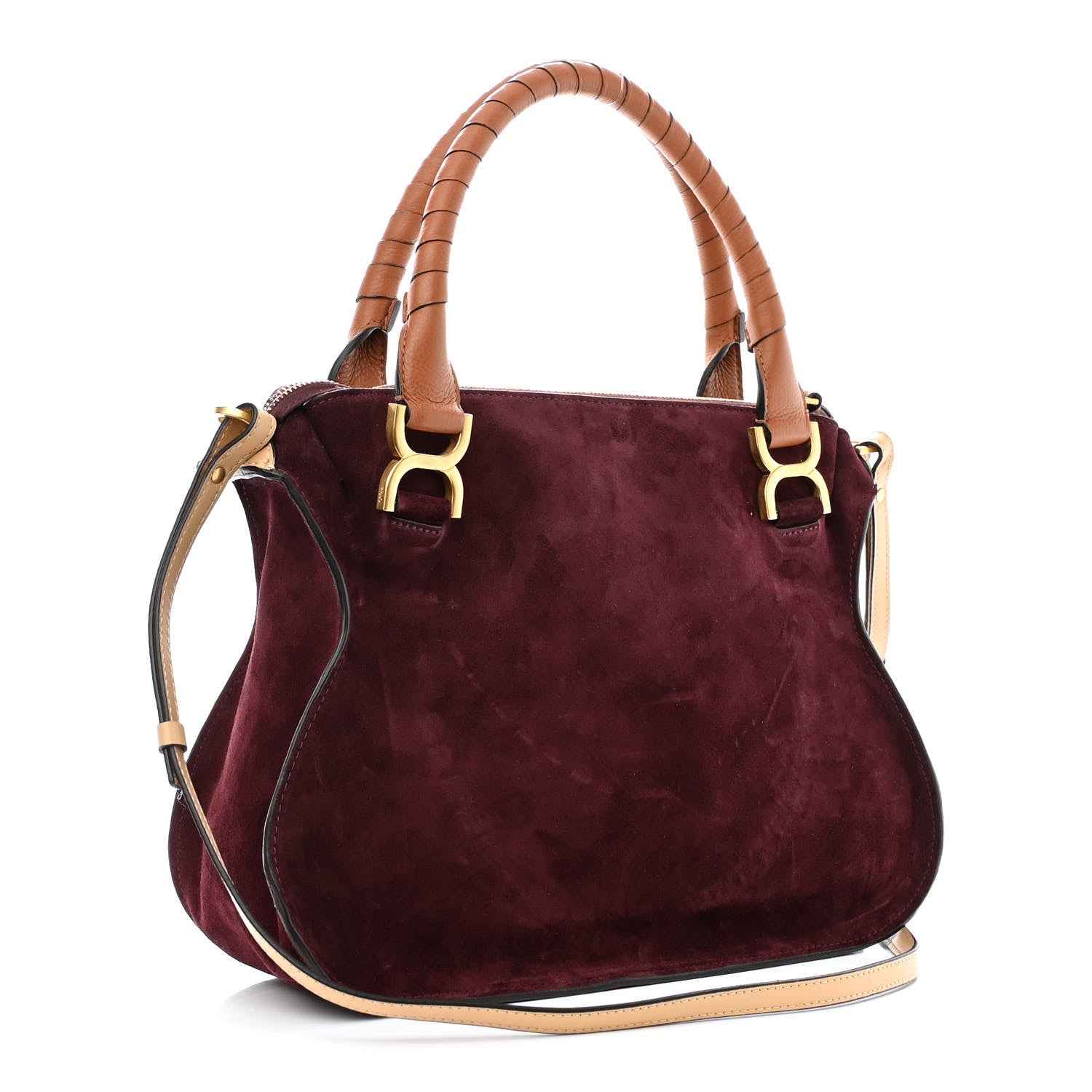 Chloe Suede Calfskin Braided Medium Marcie Double Carry Burgundy 3 of 12