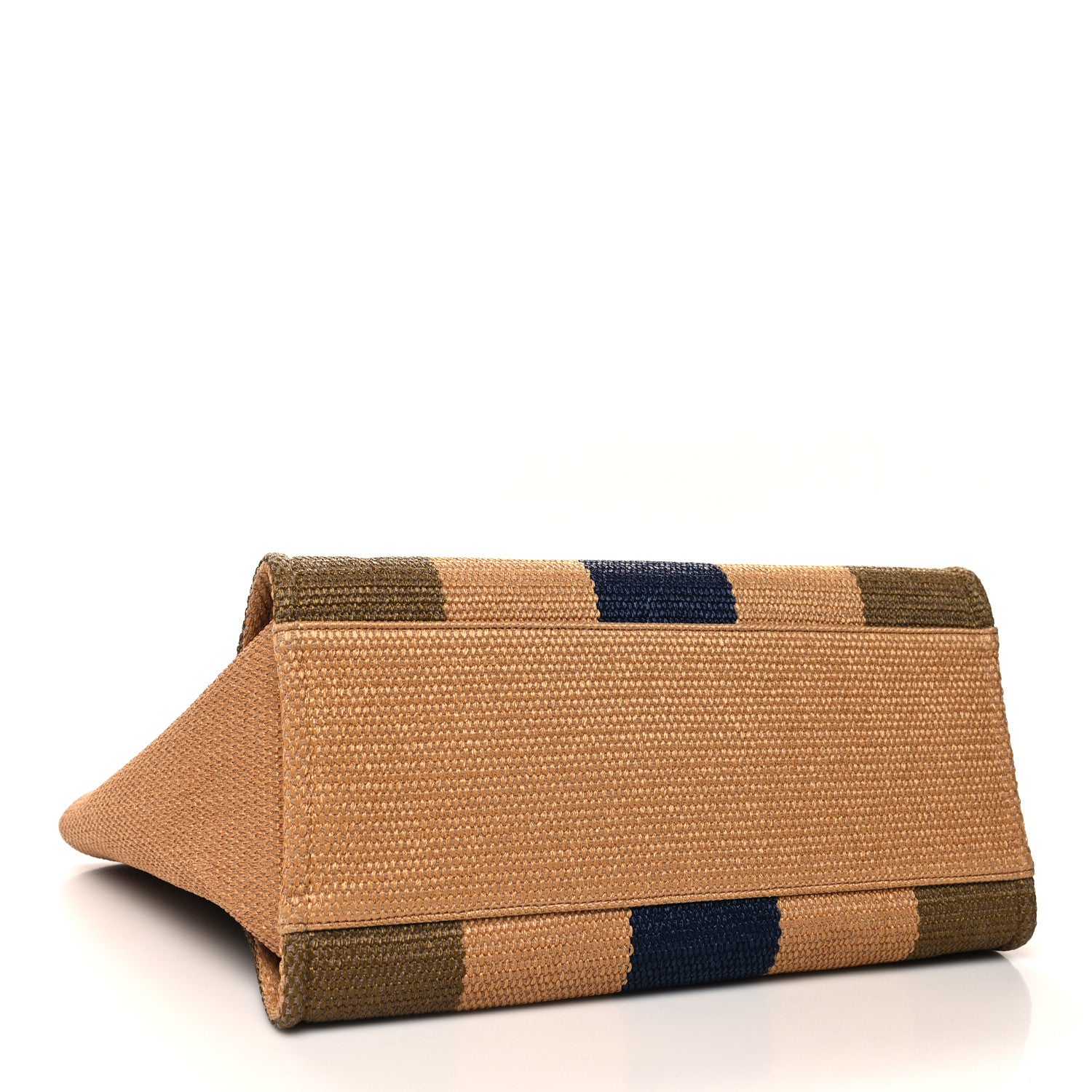 Chanel Straw Raffia Calfskin Striped Medium Deauville Tote Khaki Beige Navy Blue 4 of 10