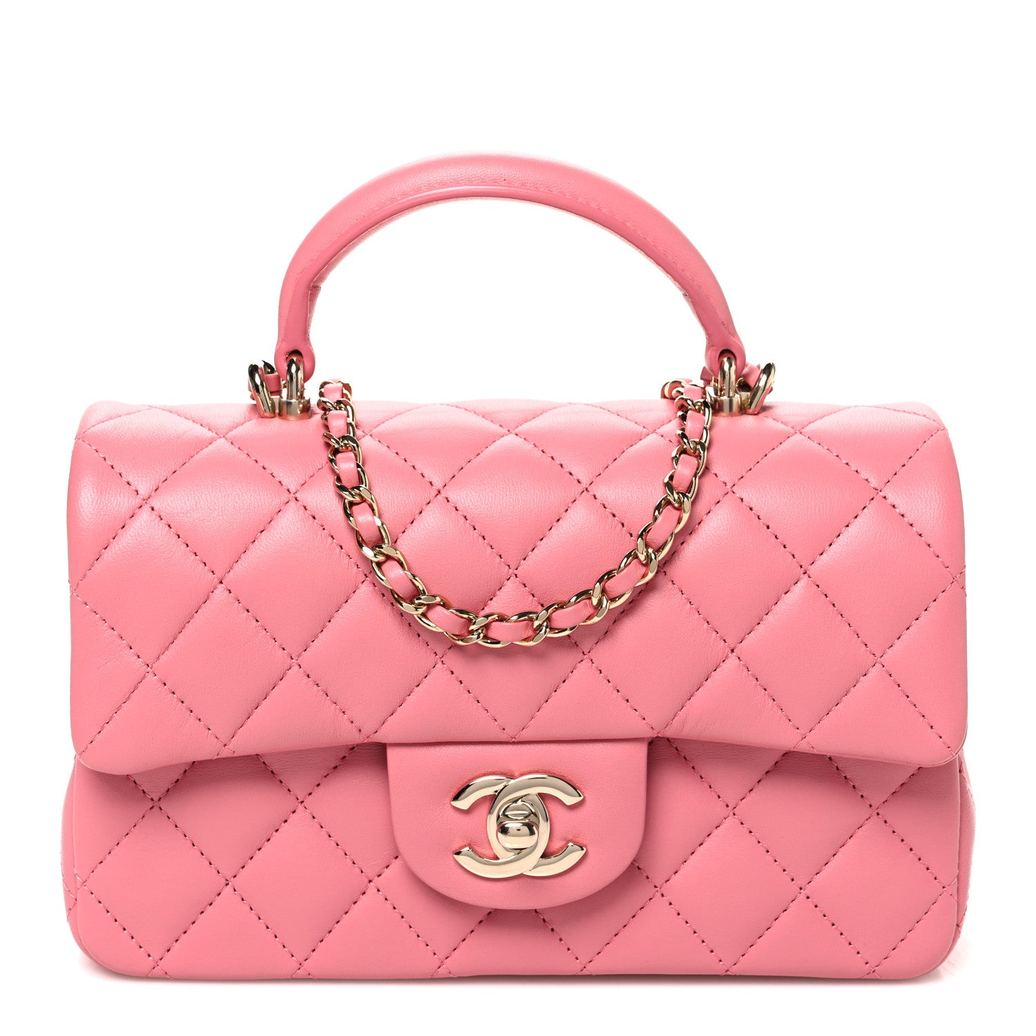 Chanel Lambskin Quilted Mini Top Handle Rectangular Flap Pink 1 of 10