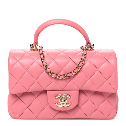 Chanel Lambskin Quilted Mini Top Handle Rectangular Flap Pink 1 of 10