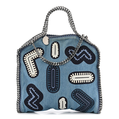 Stella McCartney Eco Denim Embroidered Zigarette Falabella Fold Over Tote Blue 1 of 11
