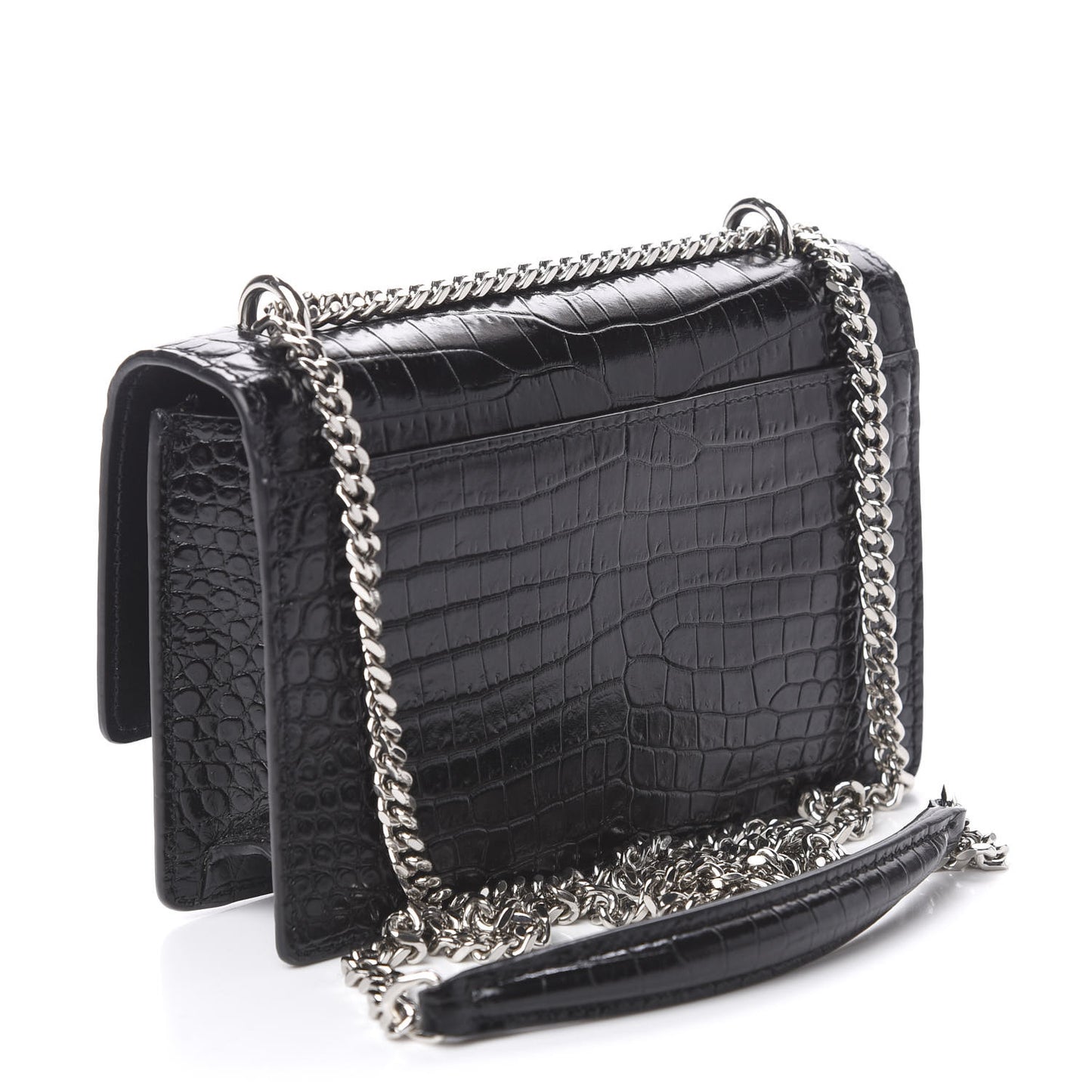 Calfskin Crocodile Embossed Monogram Sunset Chain Wallet Black