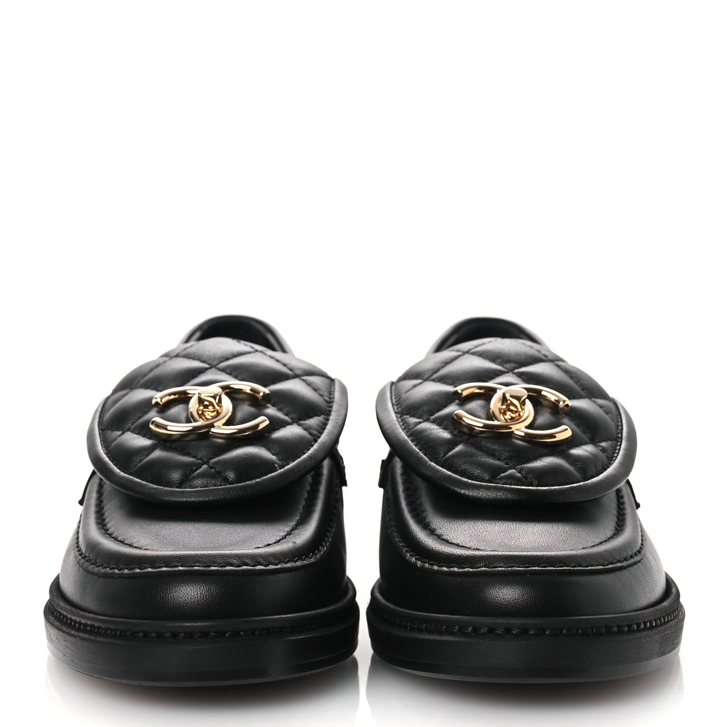 Chanel Lambskin Quilted CC Turnlock Loafers 36.5 Black 3 of 11