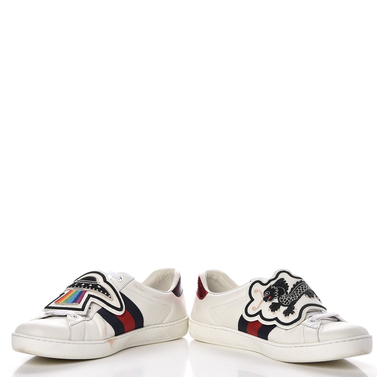 Gucci Calfskin Ayers Web UFO Dragon Embroidered Mens Ace Sneakers 7 White 5 of 17