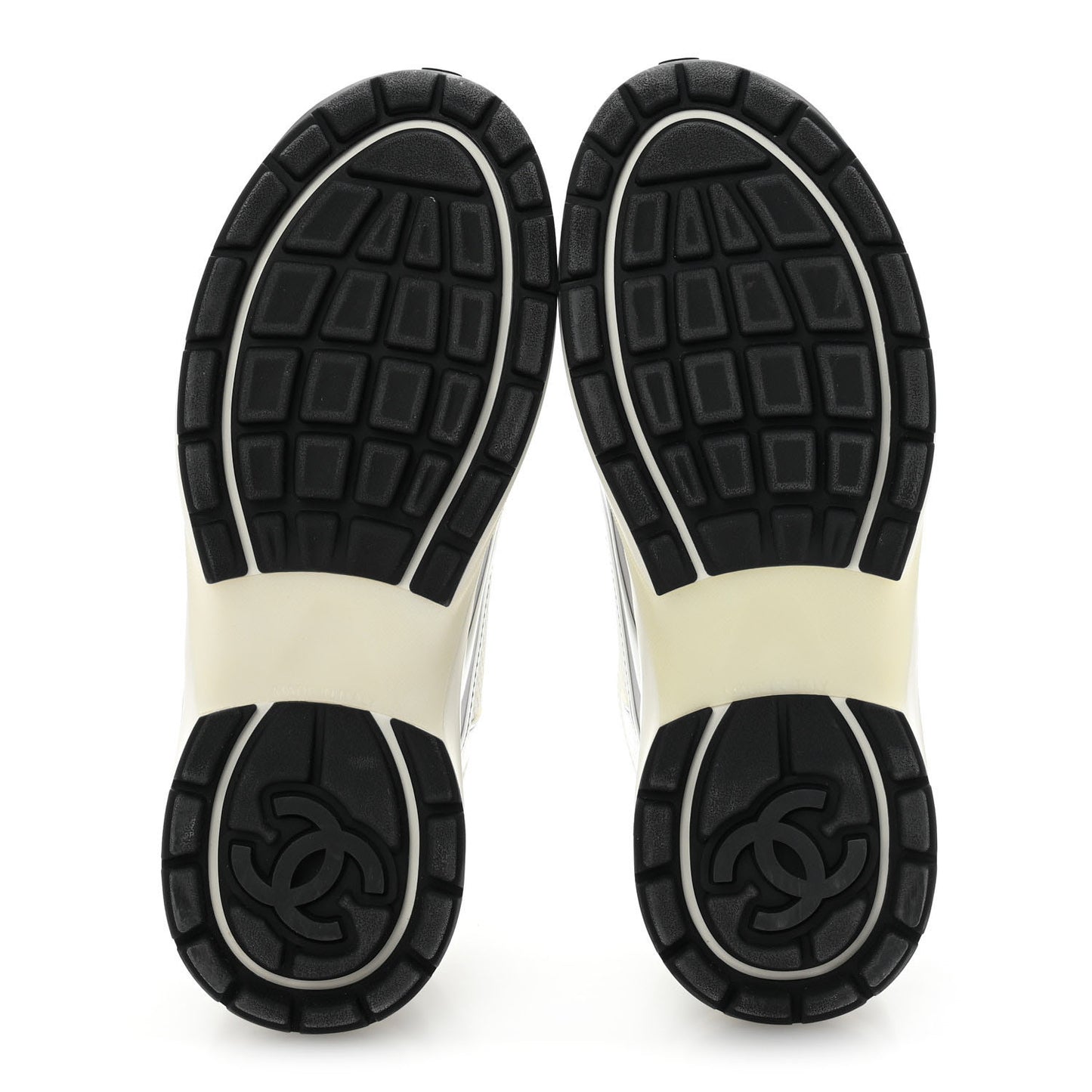 Fabric Laminated Calfskin Stretch CC Sneakers 38 White Silver