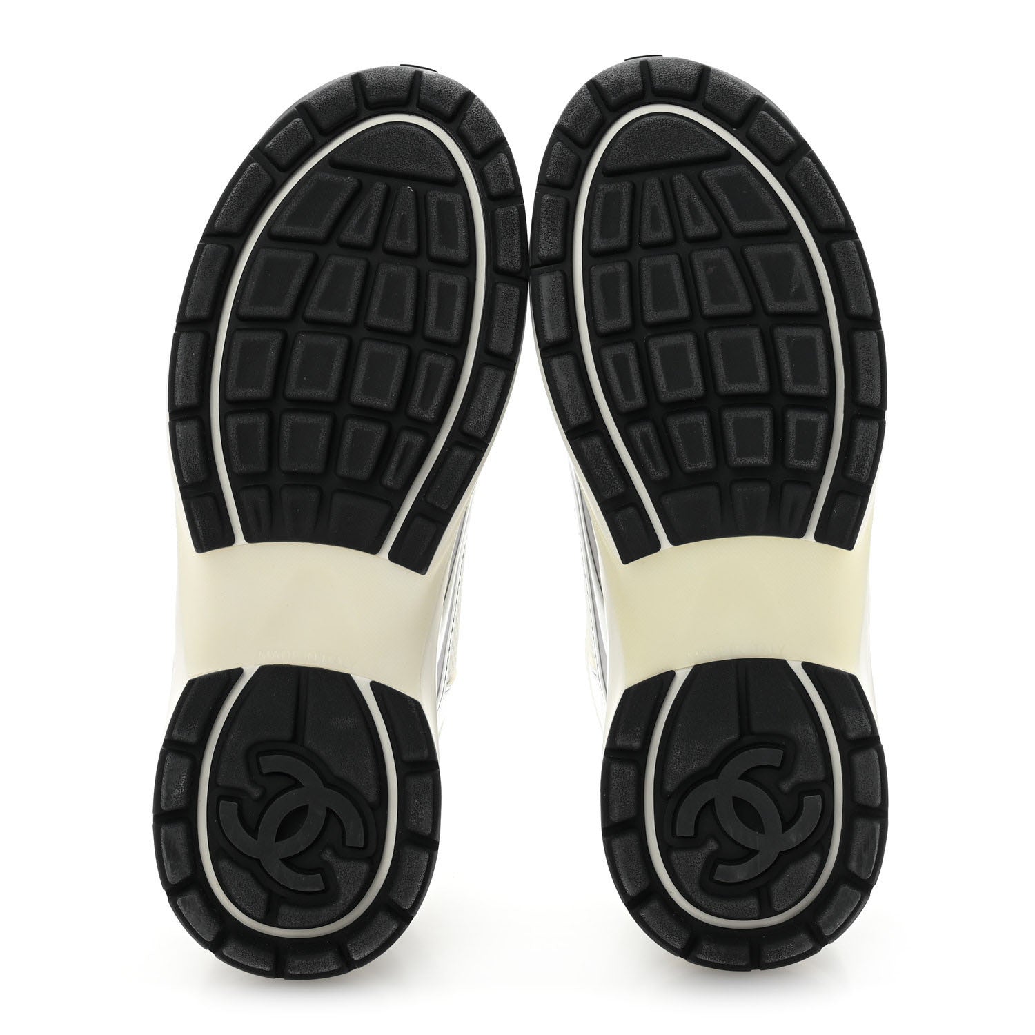 Chanel Fabric Laminated Calfskin Stretch CC Sneakers 38 White Silver 6 of 10