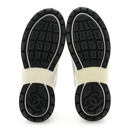 Chanel Fabric Laminated Calfskin Stretch CC Sneakers 38 White Silver 6 of 10