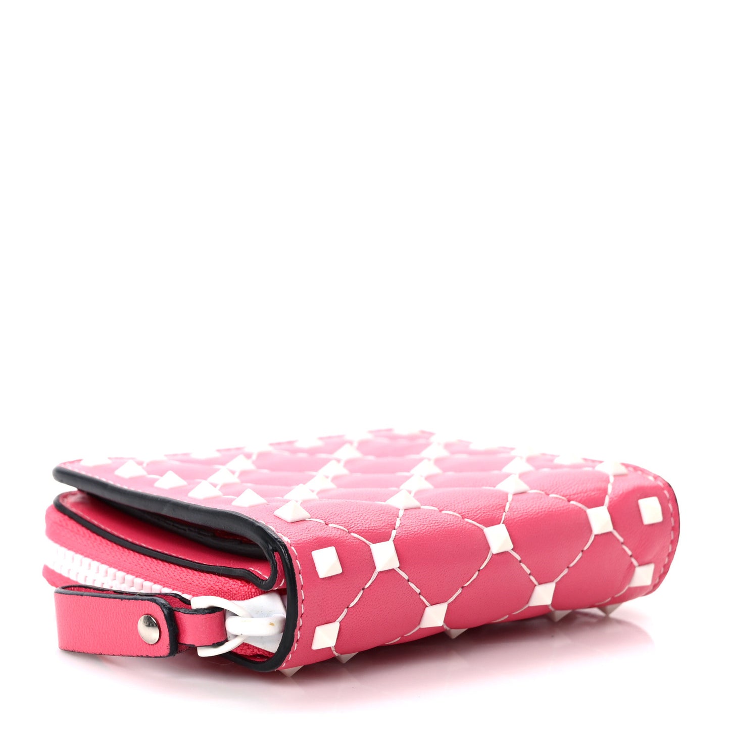 Lambskin Free Rockstud Spike Compact Zip Around Wallet Shadow Pink
