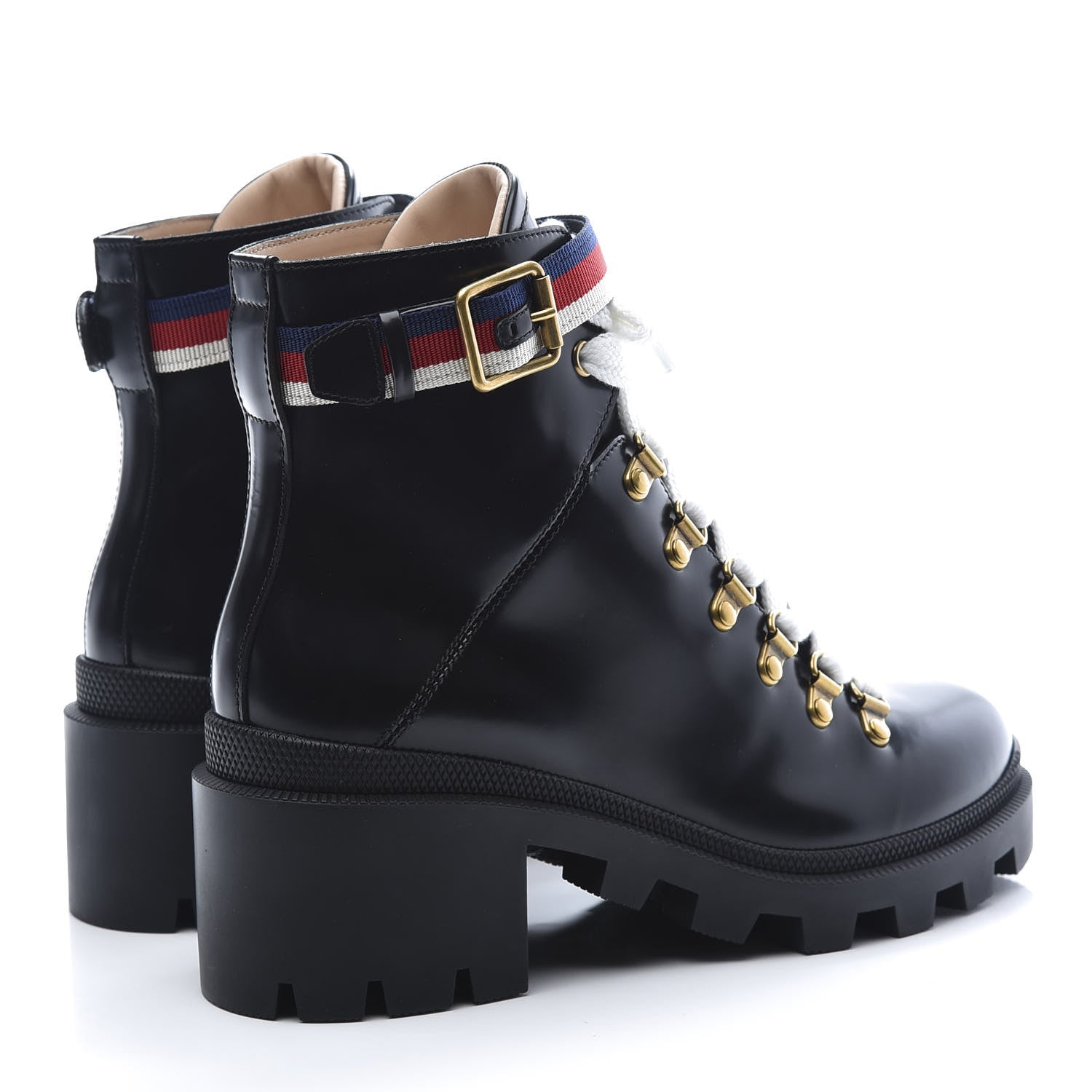 Gucci Calfskin Sylvie Web Lace Up Combat Boots 37 Black 4 of 9